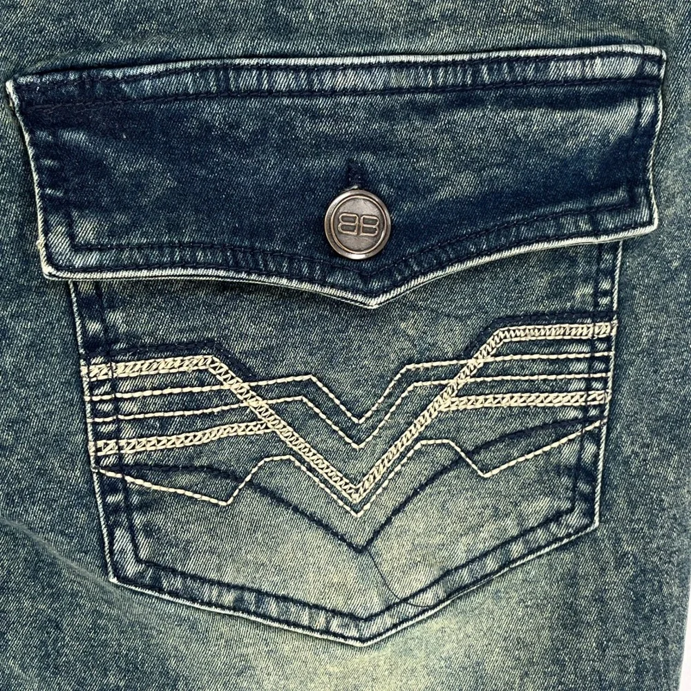 Benjamin Black Mens Jeans 38x32 Acid Wash Distressed‎ Moto Denim Flap Pocket